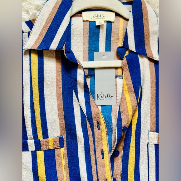 Katella Couture Belted Striped Midi Dress (New, Size Large) - Picture 3 of 3